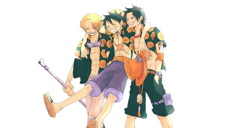 full length, Portgas D. Ace, standing, one, people, women, white background, Sabo (One Piece), young adult, lifestyles, three quarter length, indoors, bonding