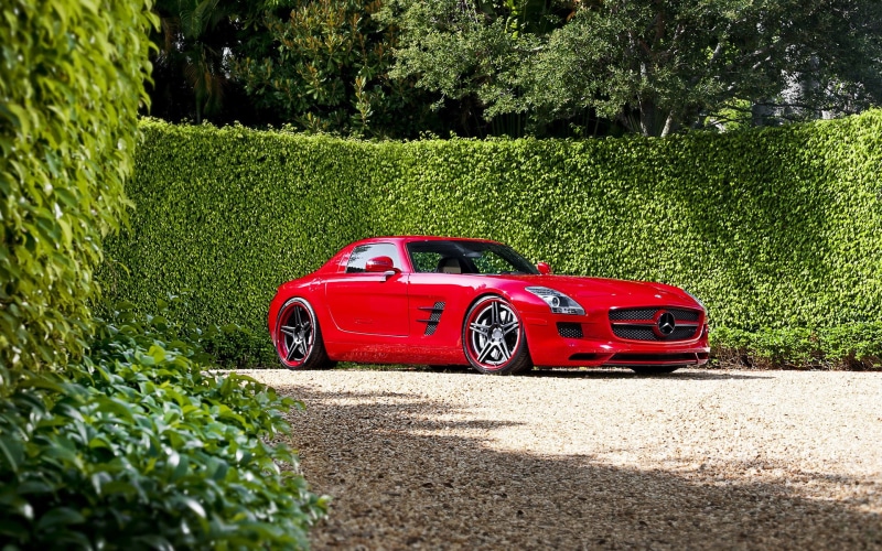car, Mercedes-Benz, red cars, hedges, 1080P