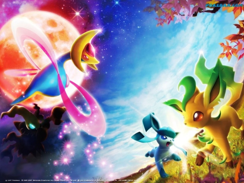 art, 720P, pokemon, cresselia, glaceon, darkrai, eevee, hd, anime, leafeon
