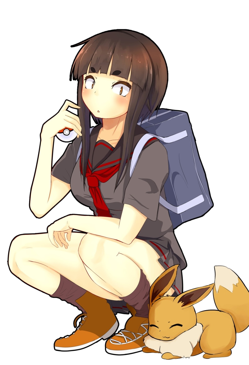 listening, casual clothing, cartoon, Pokémon, lifestyles, cut out, emotion, holding, sitting, music, white background, relaxation, Pokémon trainers, one person