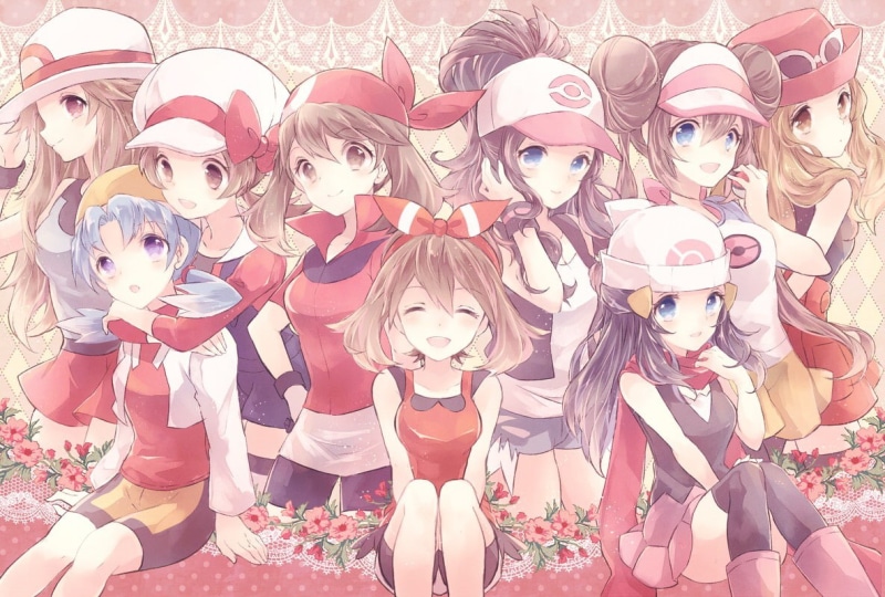 young adult, human representation, front view, pattern, Haruka(Pokémon), childhood, thigh-highs, Hikari (pokemon), Serena(Pokémon), females, fashion, 480P