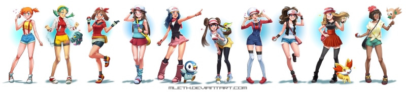 Haruka(Pokémon), Kotone(Pokémon), Hikari (pokemon), Leaf(Pokémon), Pokémon, Moon(Pokémon SunandMoon), 4K, Rosa (Pokémon), Serena(Pokémon), Mei(Pokémon)