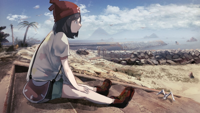 video games, 1080P, standing, lifestyles, shorts, female, rock - object, day, outdoors, anime, solid, mountain, character, red, hat, Pokémon, leisure activity