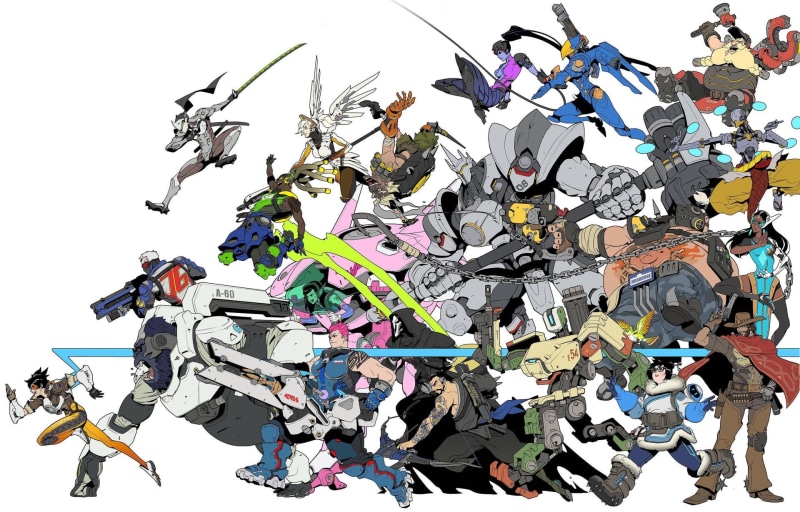 art, multi colored, creativity, day, Winston (Overwatch), nature, high angle view, messy, McCree (Overwatch), clip, sky, Roadhog (Overwatch), large group of objects