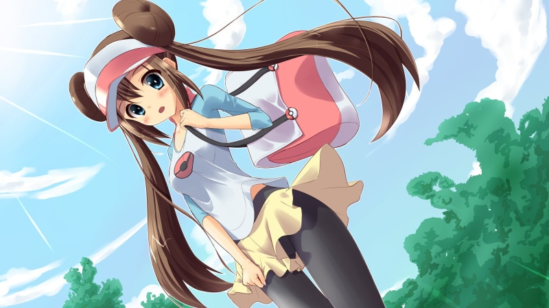one person, animal, day, Pantyhose, anime, low angle view, representation, illustration, Pokemon: Black and White 2, image, beautiful woman, Bag, character
