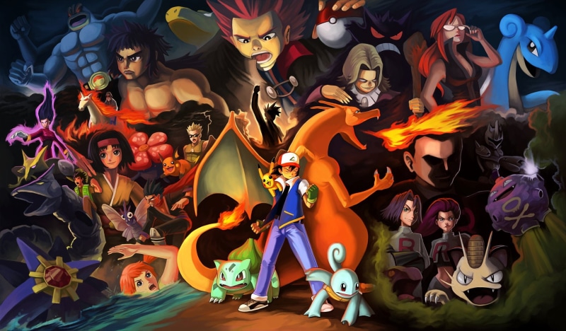 Squirtle (Pokémon), Lorelei (Pokémon), Erika (Pokémon), Pokémon, Gary Oak (Pokémon), Team Rocket, Machamp (Pokémon), Lapras (Pokémon), Ash (Pokémon), Agatha (Pokémon)