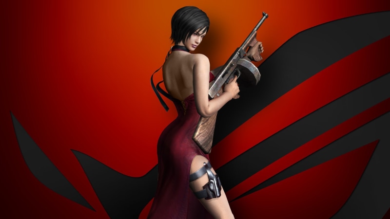 Resident Evil 4, Ada Wong, gun, thigh, brunette, Asus, game, Rog, asian, oriental, Residen Evil, spy, Biohazard, weapon, 1080P, dress, chinese, pose, Biohazard 4