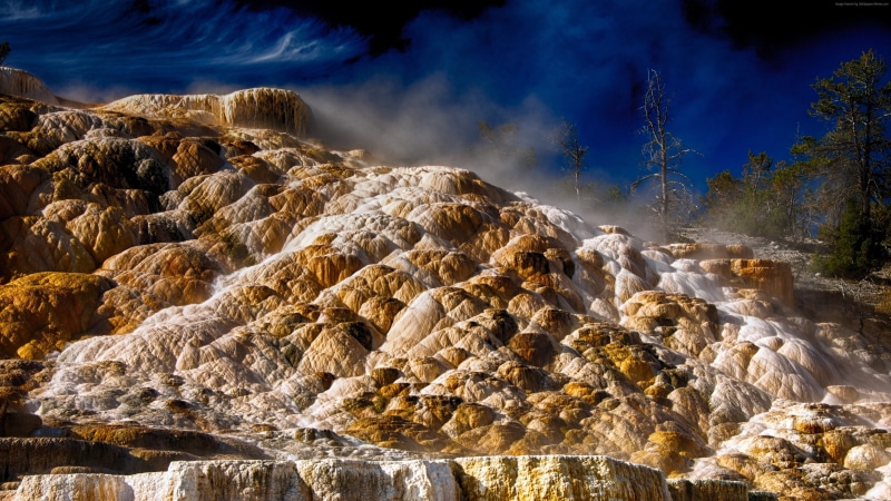 Mammoth hot springs, National Park, Yellowstone, 4k, Dakota, 4K
