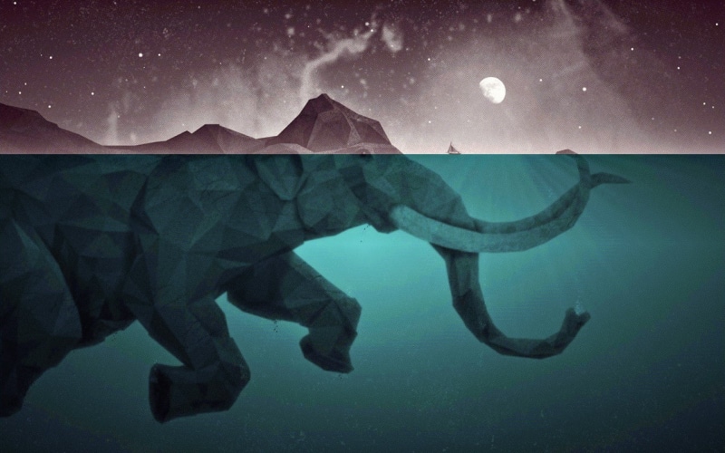 720P, split view, elephant, water, low poly, Moon, sea, artwork