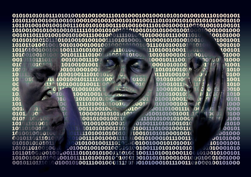 indoors, studio shot, 1080P, matrix, pensive, laptop, background, human representation, binary code, binary, human face, digital composite, common man