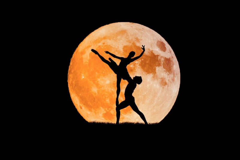 good night, nature, man, planetary moon, ballet, composing, astronomy, ballerina, photo montage, circle, halloween, dancing couple, space, silhouette, outdoors