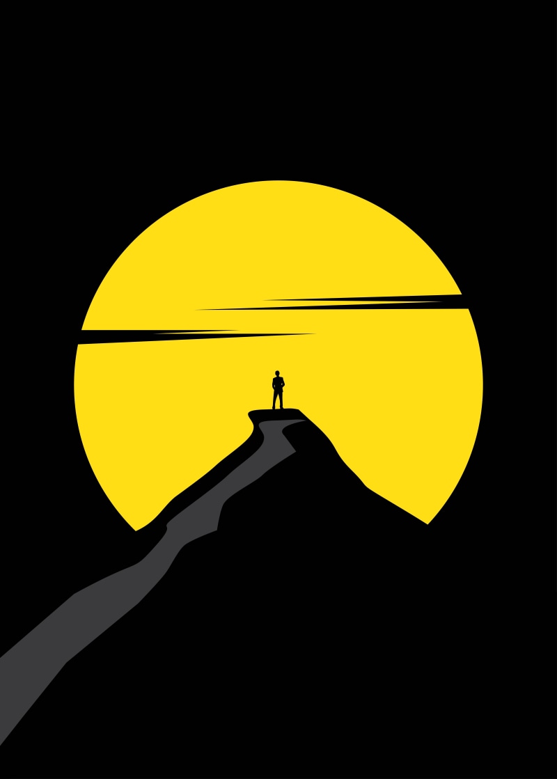 8K, black background, vector, copy space, man, hole, nature, one person, shadow, full moon, shape, circle, symbol, silhouette, sky, sport, mountain