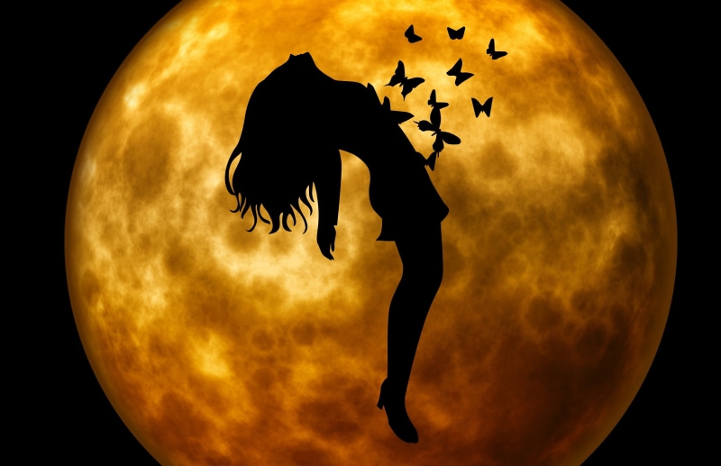 astronomy, moon, yellow, 2K, no people, black background, cloud - sky, sky, full length, full moon, shape, float, woman, witch, front, animal, animal themes