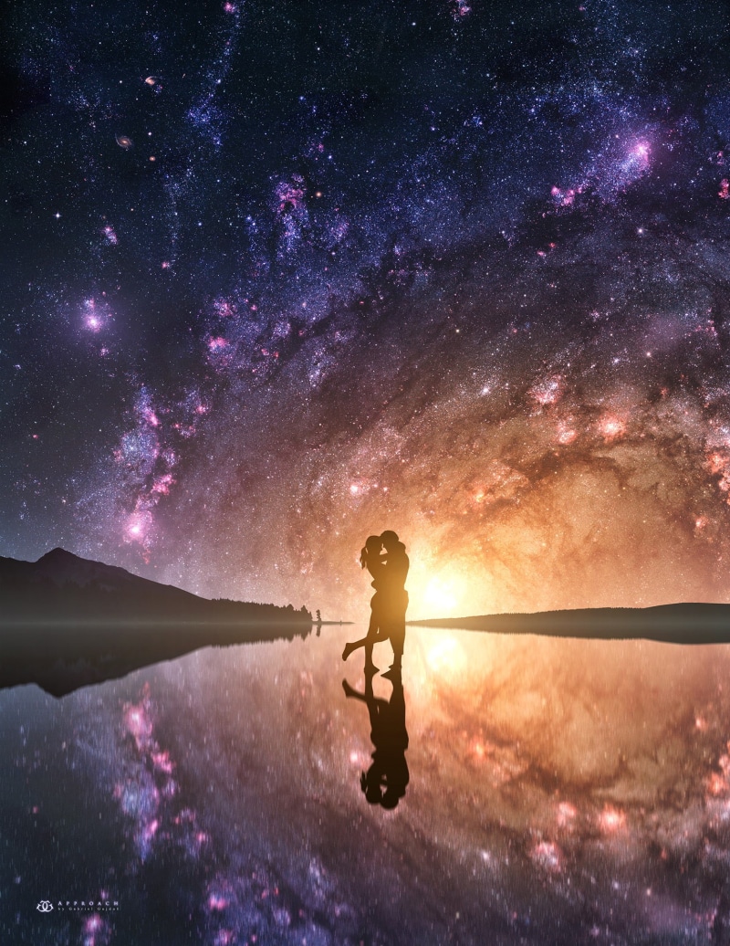1080P, couple, hugs, starry sky, photoshop, silhouettes, love