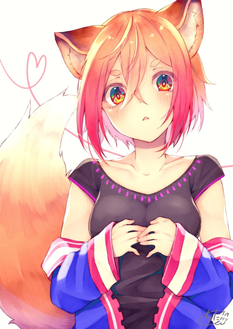 anime girls, foxy ears, original characters, fantasy girl, portrait display, tail, anime, chita (ketchup), artwork, drawing, 2D, Pixiv, digital art, looking at viewer