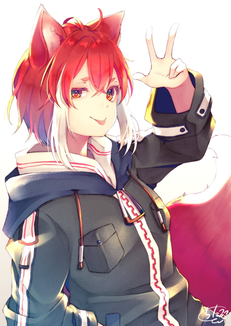 Pixiv, digital art, anime girls, looking at viewer, jacket, anime, chita (ketchup), 2D, foxy ears, drawing, 1080P, fox girl, fantasy girl, portrait display