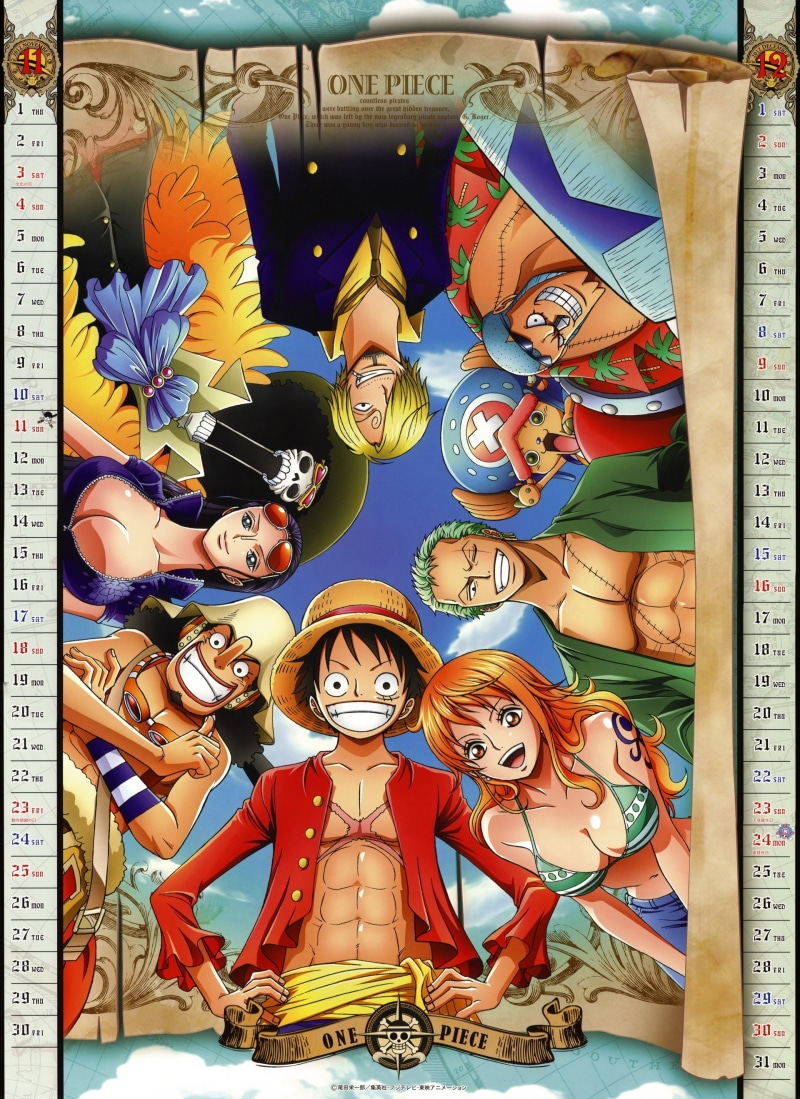 Zoro Roronoa, Calendar, One Piece, Monkey D. Luffy, Brook (One Piece), Nami (One Piece), Usopp (One Piece), Nico Robin, Sanji (One Piece), Anime, Franky (One Piece)
