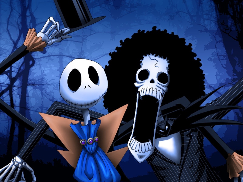 bone, architecture, illuminated, One Piece, representation, art and craft, plant, The Nightmare Before Christmas, 720P, Brook (One Piece), Jack Skellington