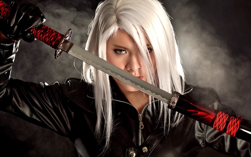 Women, concepts And Ideas, females, one Person, horror, katana, dark, cruel, adult, Kadaj (Final Fantasy), black Color, ninja, violence, danger, evil, Cosplay