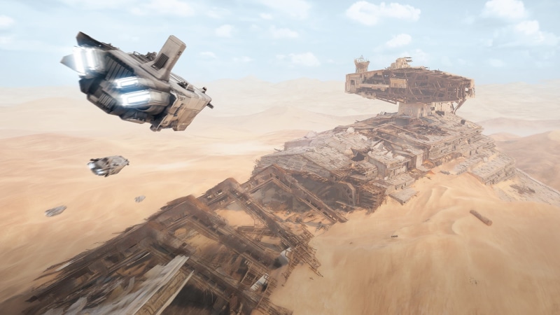 sky, black, sand, transportation, scenics - nature, arid climate, no people, science fiction, bricks, Star Wars, environment, air vehicle, Star Destroyer