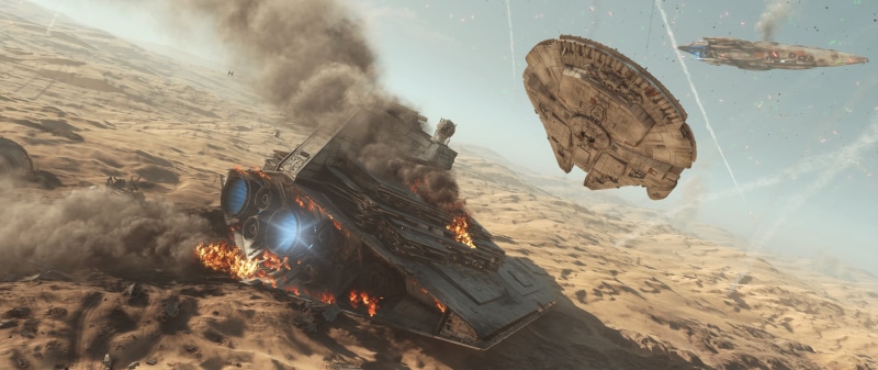 sand, animals in the wild, one animal, motion, sky, star wars battlefront, land, animal wildlife, full length, cloud - sky, Millennium Falcon, sea, nature
