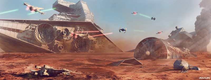 artwork, 4K, science fiction, Jakku, Star Wars, battle