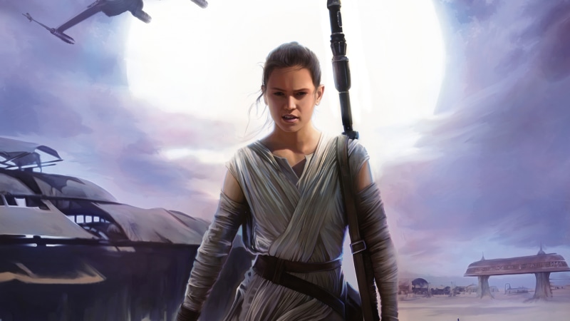 artwork, Star Wars: The Force Awakens, Star Wars, Rey, movies, sun, 4K, Jakku, Daisy Ridley