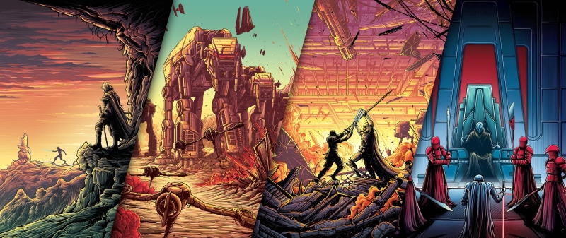 Captain Phasma, Finn (Star Wars), digital art, Luke Skywalker, AT-AT, 5K, Star Wars, TIE Fighter, artwork, Kylo Ren, split view, AT-ST, lightsaber