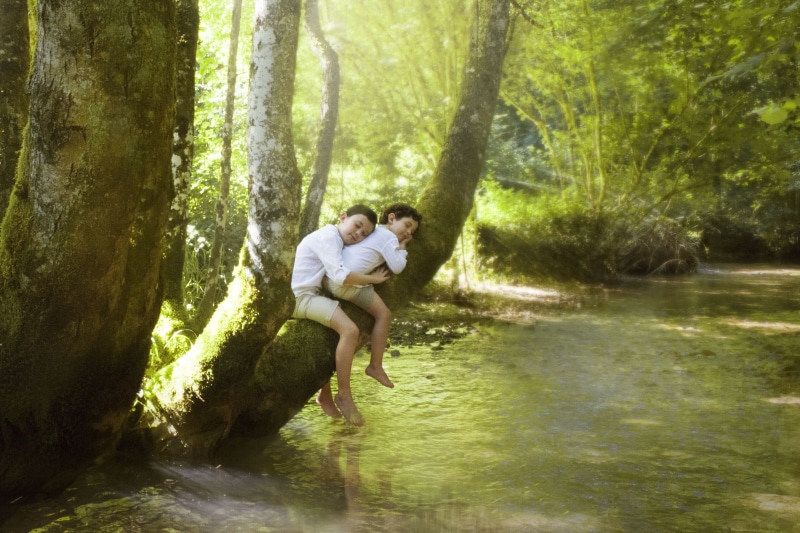 adult, tree, time Of Day, adults Only, two People, young adult, children, positive emotion, wet, moving Activity, people, young men, summer, image Type