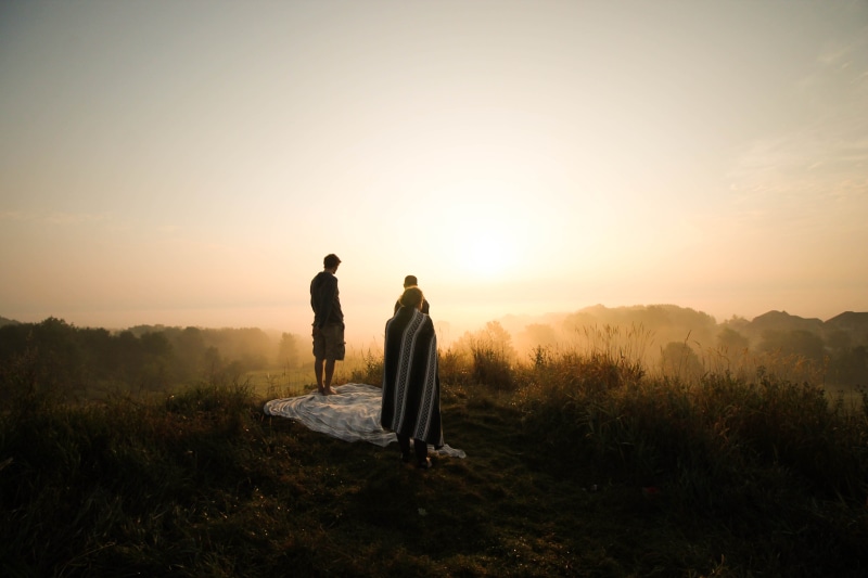 standing, positive emotion, nature, family, two People, couple - relationship, golden, hill, enjoyment, togetherness, love, bride, sky, 4K, land, back Lit