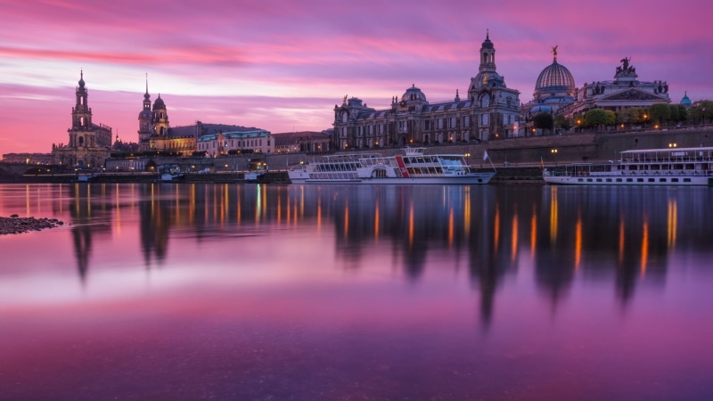 Cathedral, castle, Lights, reflection, Stones, 1080P, sunset, sky, bridge, Cityscape, sculpture, Trees, forest, building, clouds, city, ship, church, Evening