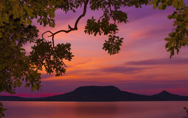 beauty in nature, body of water, 2K, lake balaton, nature, golden, scenics - nature, no people, orange color, mountain, spring, fonyód, near, silhouette