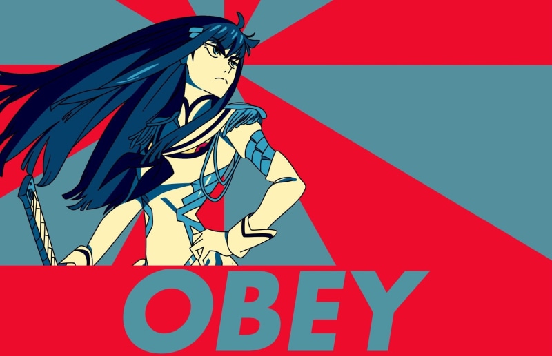 nature, sign, multi colored, Kiryuin Satsuki, capital letter, flag, text, low angle view, outdoors, 1080P, blue, representation, architecture, sunlight