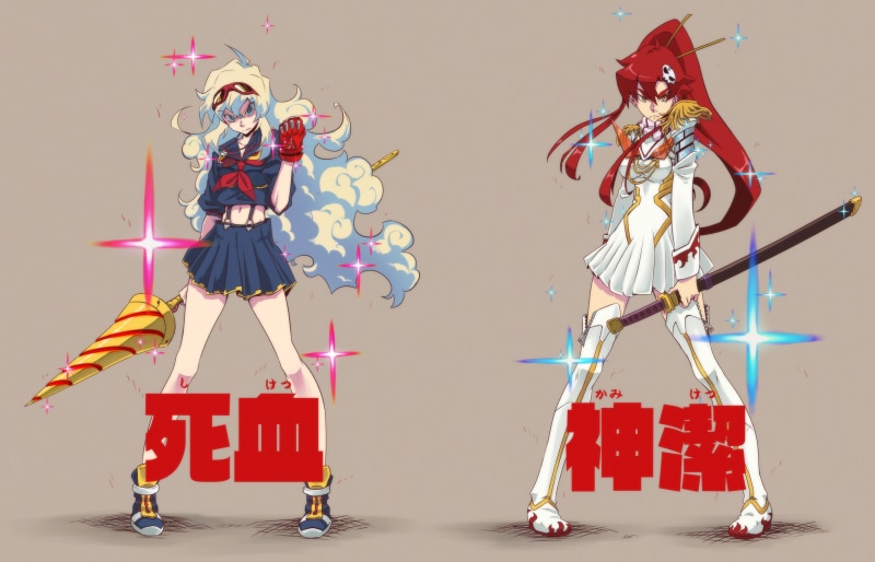 stage, Kill la Kill, Teppelin Nia, indoors, group of people, holding, red, creativity, Kiryuin Satsuki, artist, women, representation, art and craft, people