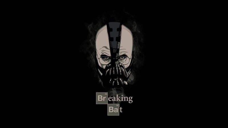 Batman, text, western script, 1080P, representation, indoors, artwork, pattern, Bane, Walter White, art and craft, low angle view, no people, black background