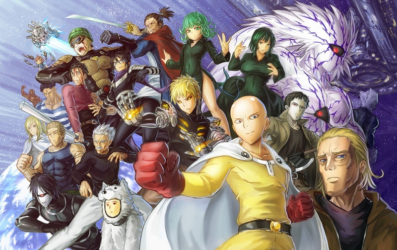 Glasses, Watchdog-man (One-Punch Man), One-Punch Man, Space, Red Eyes, Glove, Drive Knight (One-Punch Man), Lightspeed Flash (One-Punch Man), Blue Eyes