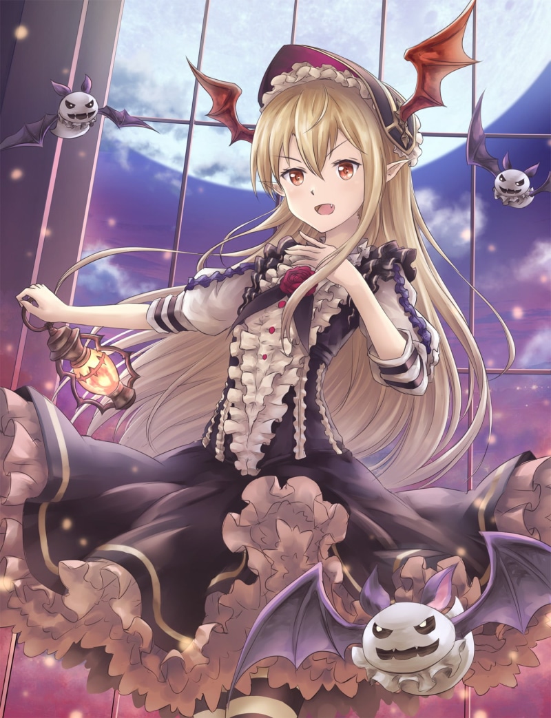 red eyes, beauty in nature, women, vania, night, anime girls, vampy shingeki no bahamut, Granblue Fantasy, Shadowverse, lamp, dress, window, portrait, one person