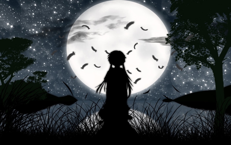 adult, fantasy, cloud - sky, backgrounds, horror, magic, one person, future diary, moon, looking, bat - Animal, night, Mirai Nikki, tree, nature, planetary Moon