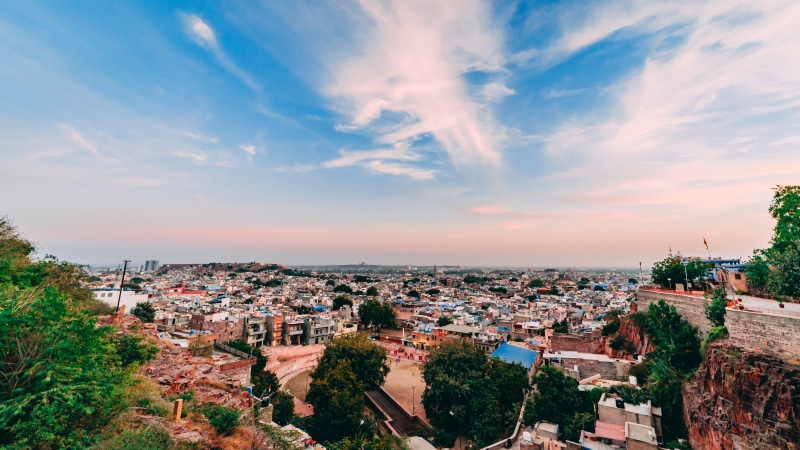 architecture, building, nature, panoramic, 5K, incredibleindia, white, community, jodhpur, clouds, rajasthan, blue, aerial view, buildings, house, scenery