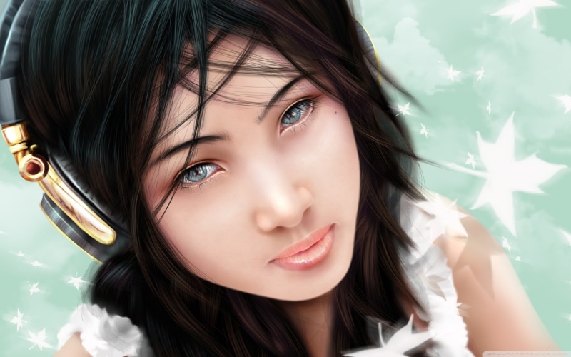 2K, Cartoons, artwork, art, hd, headphones, eyes, blue, anime, x, drawings, girl, people