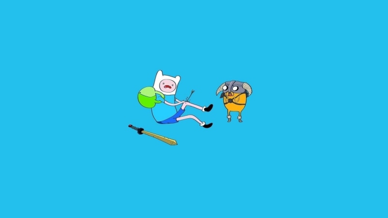 nature, Finn the Human, blue background, flying, Jake the Dog, dig, fun, digital composite, motion, outdoors, copy space, colored background, inflatable