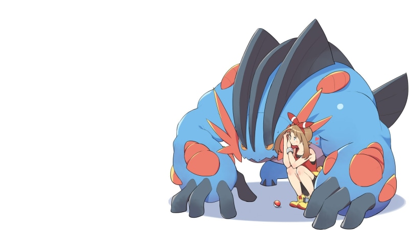 white background, Swampert, May (pokemon), 1080P