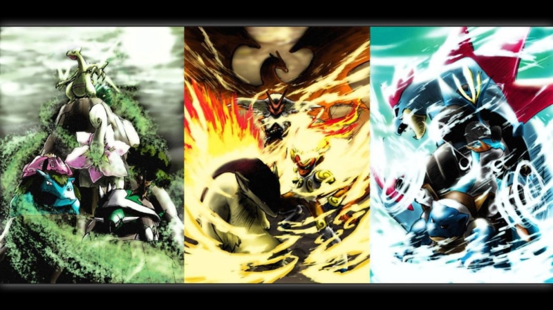 Sceptile, plant, Infernape, art and craft, digital, close-up, Charizard, game, reflection, selective focus, Typhlosion, representation, Empoleon, collage
