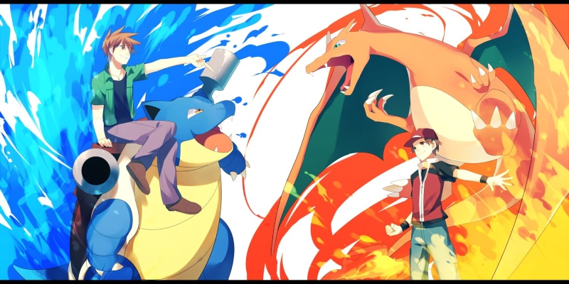 pokemon, 1080P, green, fire, charizard, blastoise, hat, red, water, ookido, achiki