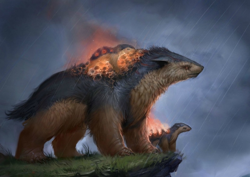 no people, pets, animals in the wild, Cyndaquil (Pokémon), mammal, dog, vertebrate, one animal, brown, illustration, focus on foreground, Starter Pokemon