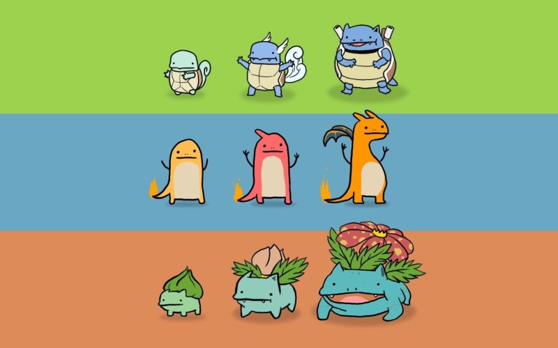 Charmeleon (Pokémon), Charizard (Pokémon), Bulbasaur (Pokémon), Pokémon, Charmander (Pokémon), Ivysaur (Pokémon), Blastoise (Pokémon), Venusaur (Pokémon)
