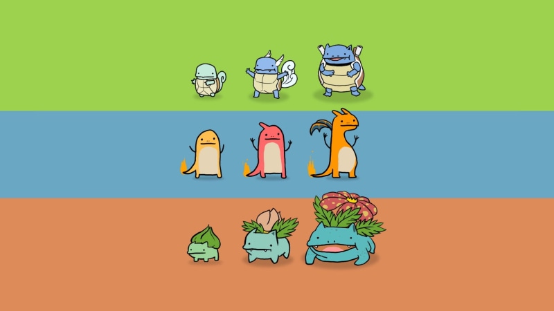 colored background, Charizard (Pokémon), Blastoise (Pokémon), vegetable, food and drink, 1080P, Squirtle (Pokémon), Venusaur (Pokémon), indoors, communication