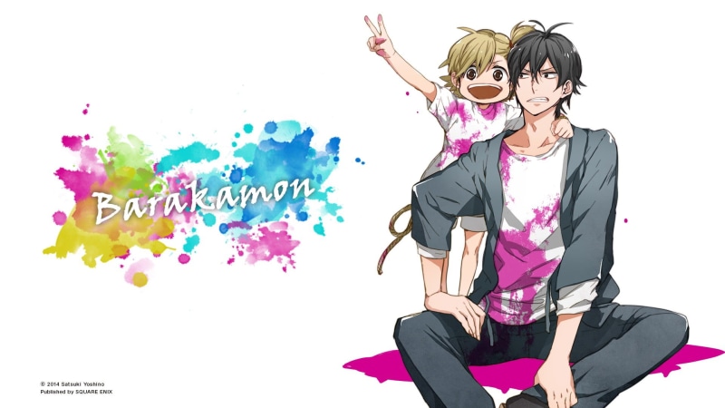 copy space, creativity, anime, three quarter length, adult, sitting, Barakamon, man, 1080P, studio shot, Handa Seishuu, purple, casual clothing, Kotoishi Naru