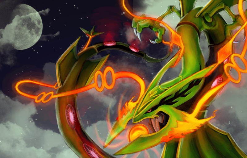 Rayquaza (Pokémon), close-up, Pokémon: Omega Ruby and Alpha Sapphire, Pokémon, green color, 1080P, motion, beauty in nature, sea, swimming, multi colored