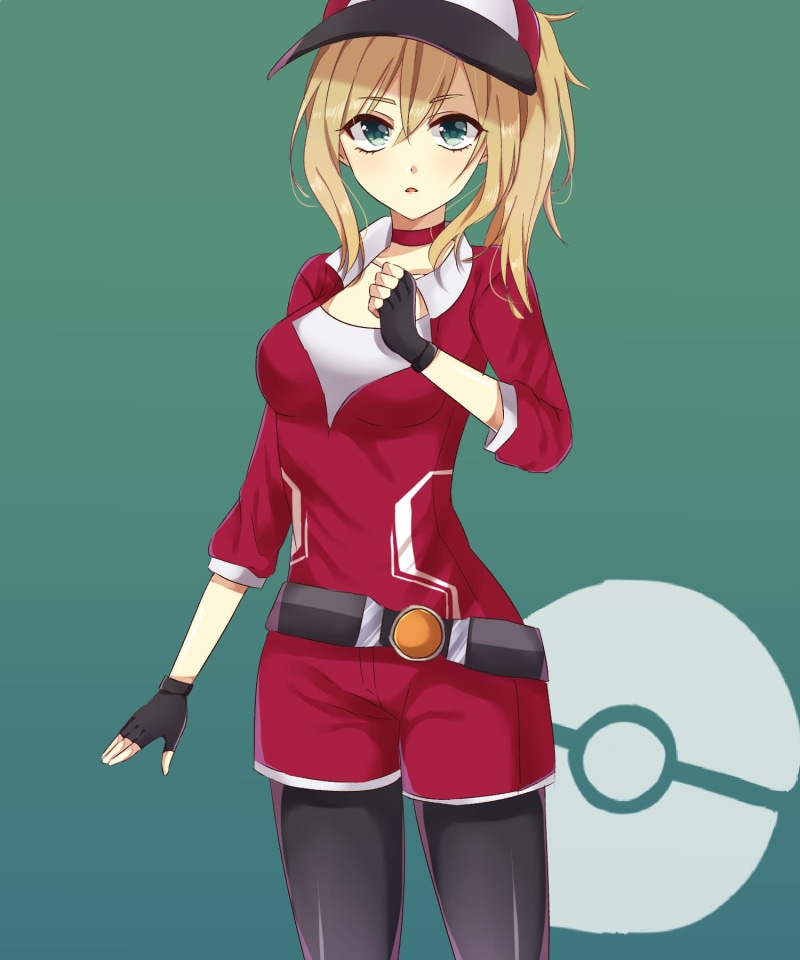 blonde, Pokémon trainers, long hair, females, hair, beautiful people, women, Pokemon Go, emotion, anime girls, red, adult, vitality, anime, cut out, human body part